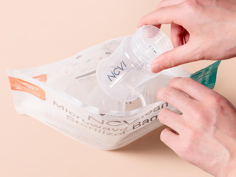NCVI Microwave Sterilizer Bag for Baby Bottles, Pacifiers, Teethers & Breast Pump Accessories – BPA-Free, Reusable, Rapid Sterilization, 15 Pack, Suitable for Travel or Home