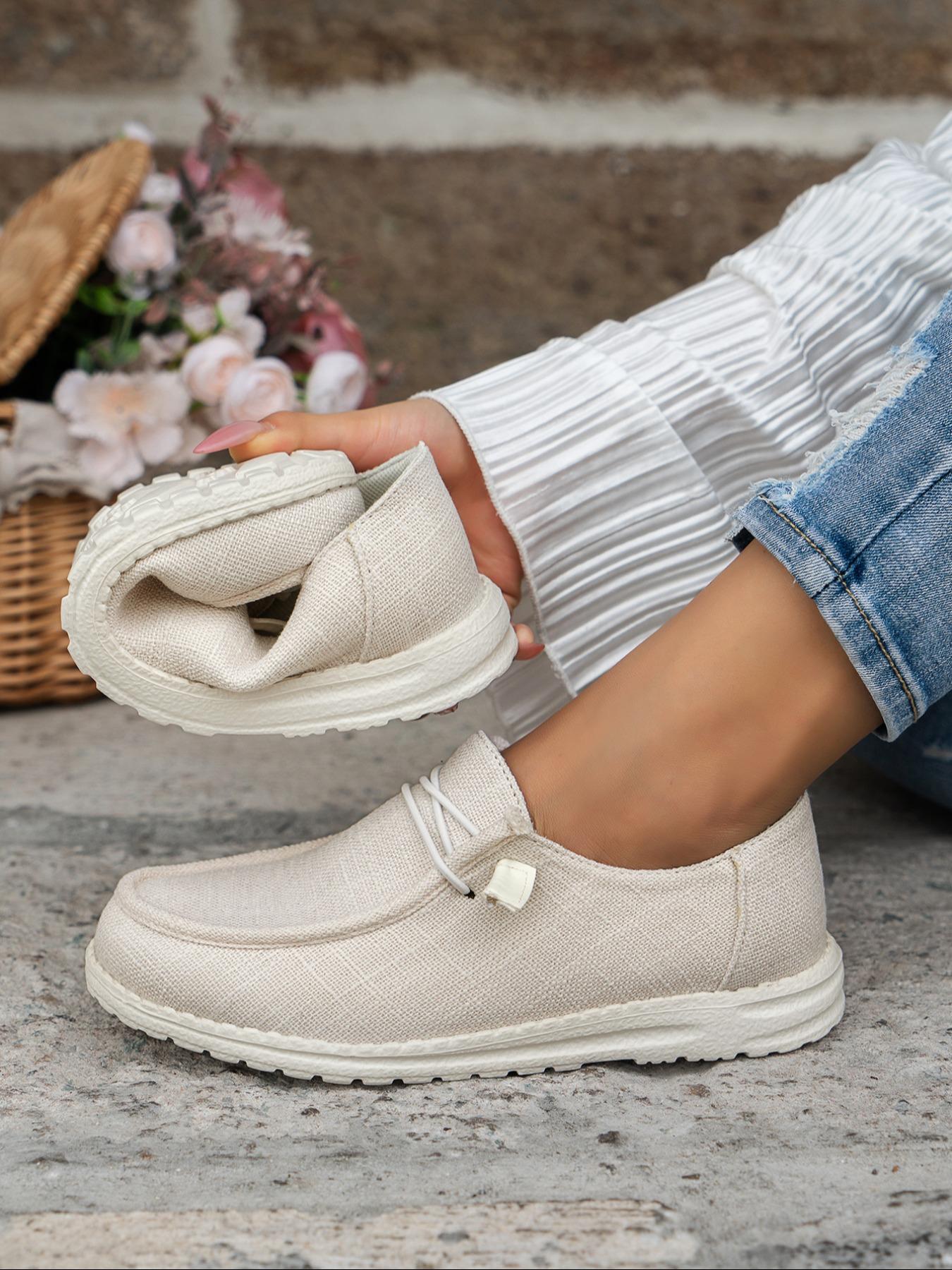 Women's Fashionable Plain Color Round Toe Slip on Sneakers, Lightweight Breathable Comfortable Lace-up Flats Shoes, Casual Comfortable Sports Walking Shoes, Casual Trendy Flat