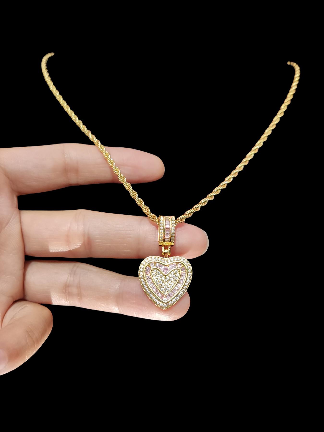 Heart Shaped Pendant Necklace, Fashion Zircon Decor Necklace for Party, Daily Decor, Trendy All-match & Exquisite Jewelry for Birthday Gift, Love Heart Necklace