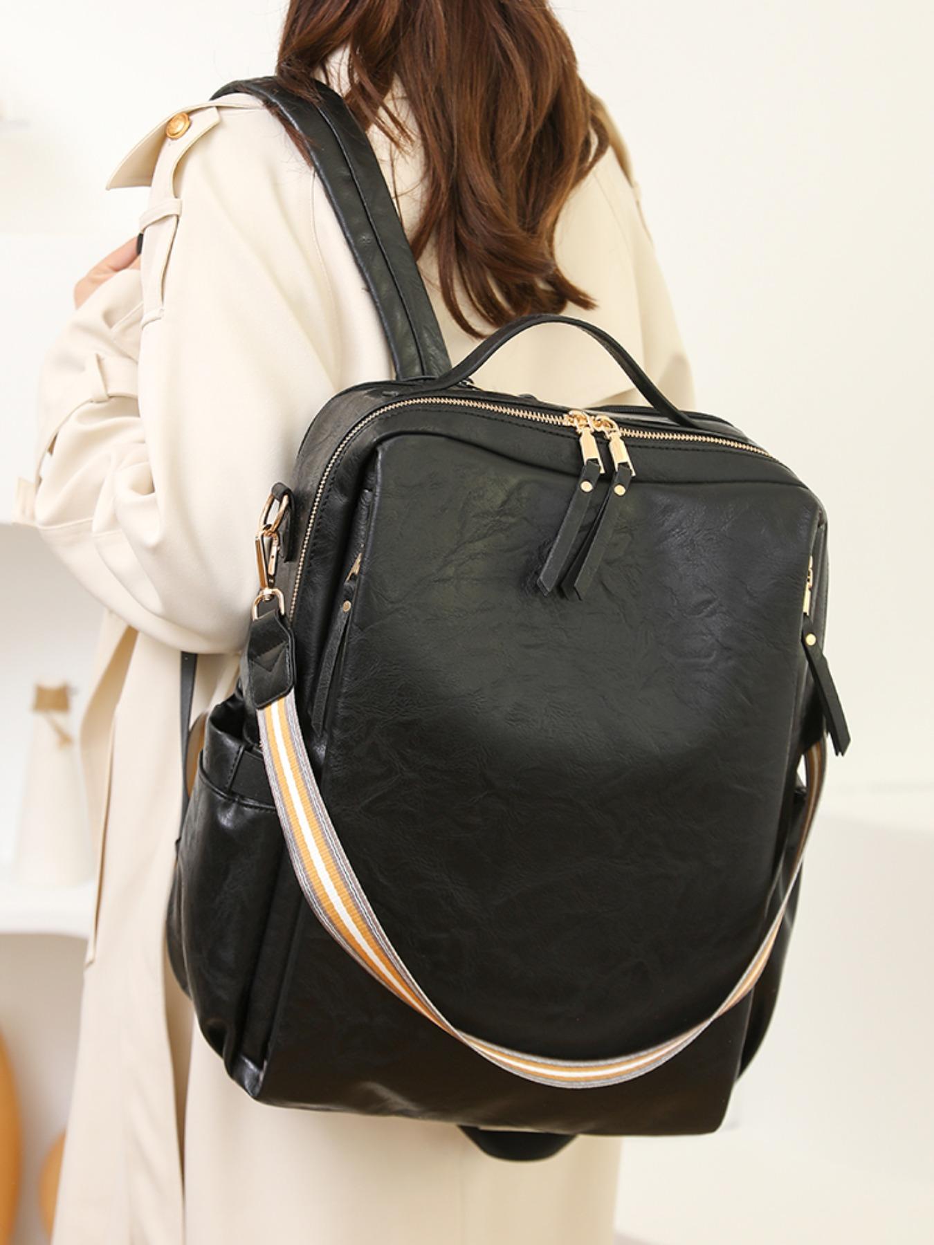 New Fashion Women's Backpack, Soft Leather Texture, Large Capacity, 15.6 Inch Laptop Bag, Casual Style, All Seasons, Durable PU Material