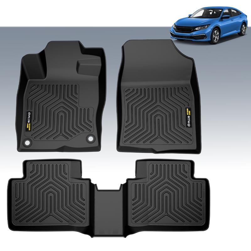 CROSSDESIGN All Weather TPE Floor Mats Liners  Fit For Honda Civic Sedan & Hatchback Coupe 16-21