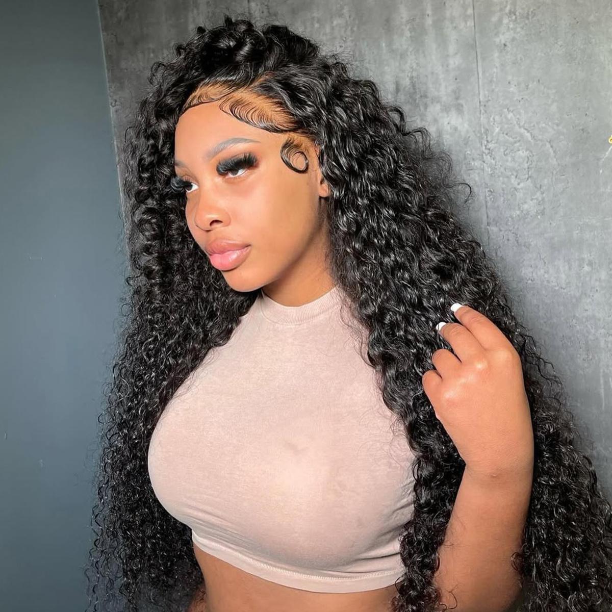 Pizazz Hair Deep wave 13x6/13x5 HD Transparent Lace Front Human Hair Wigs Deep Part Curly Wigs for Women Pre Plucked Pre Bleached