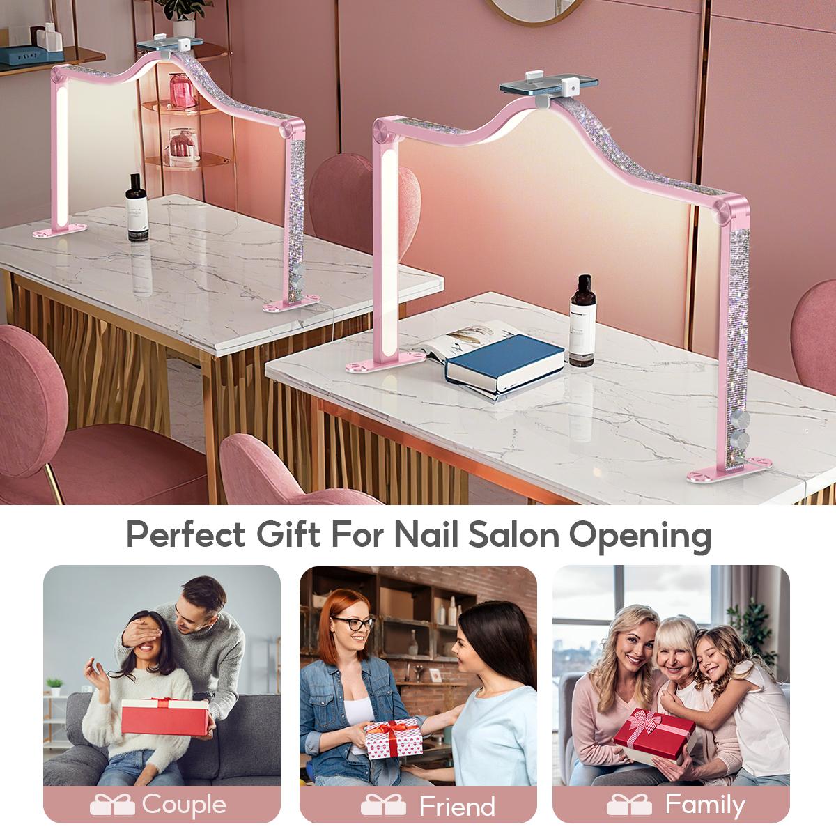 Modofo Half Moon Nail Tech Lamp, 33 In Foldable Half Moon Light  with Phone Holder,2700-6500K Brightness Adjustable LED Nail Light for Manicure, Eyelash Extensions, Tattoos, Crafts