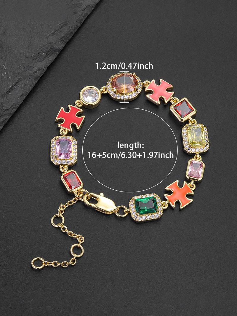 ICED CHICS Cross-Drip Oil Colored Cubic Zirconia bracelet, geometric cube Sugar Hip-hop bracelet, birthday gift, party, suitable for important occasions to wear, enhance temperament, sense of sophistication, suitable for both men and women