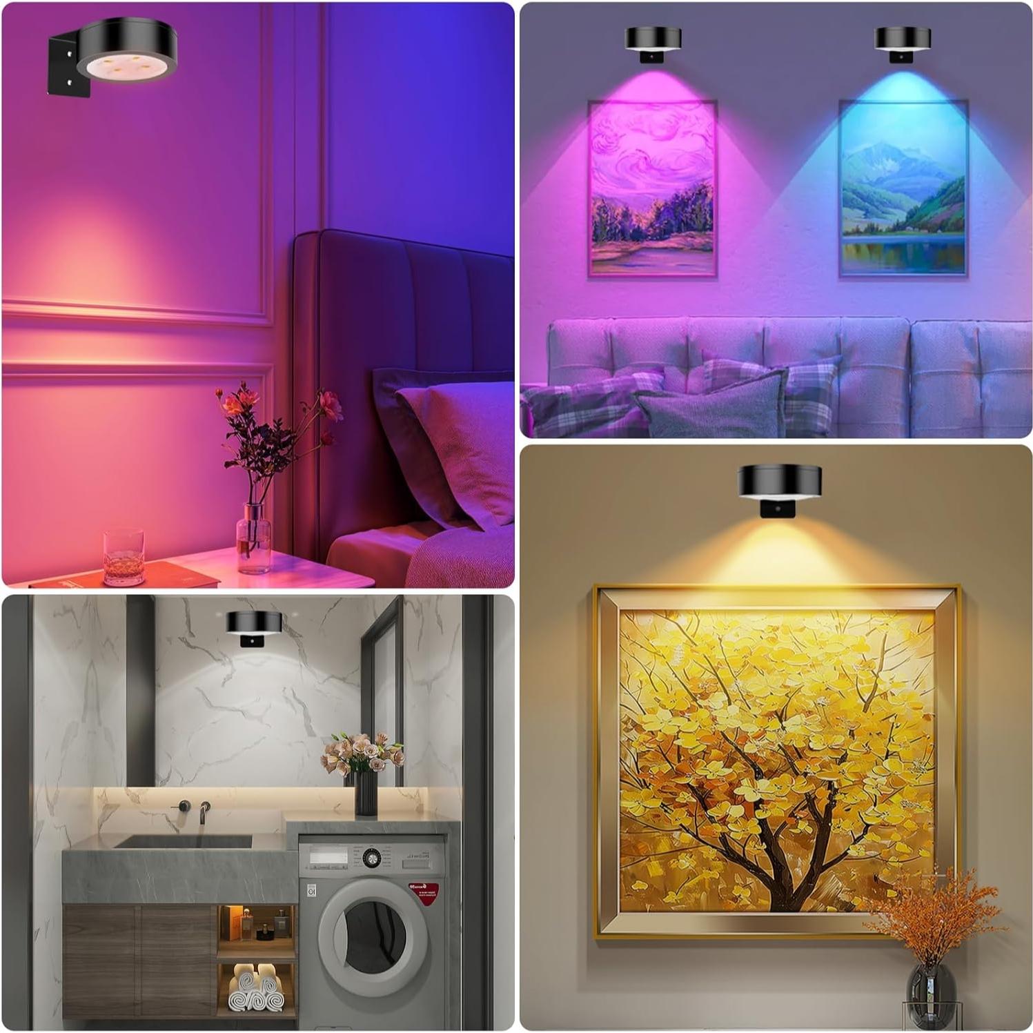 6PC/3PC/1PC RGB Color-Changing Spotlight, Motion Sensor Night Light, Wall Picture Lamp, Remote Control, Ambient Shadow Projector LED Painting Art Display, Scene Atmosphere Lights, Dimmable No Wiring Needed Battery Powered (Batteries Not Included)