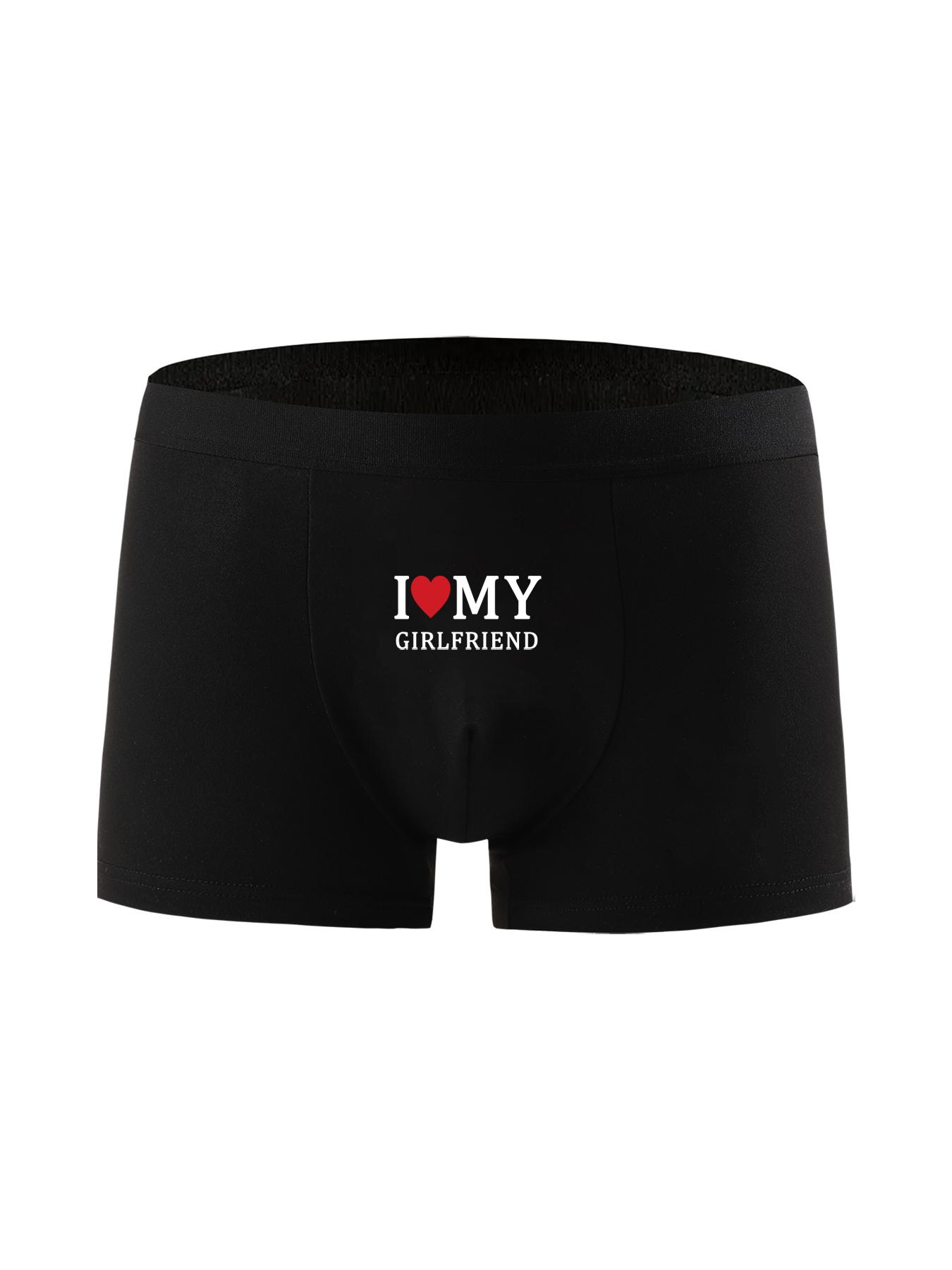 Men's I Love My Girlfriend Pop Art Print Underwear Set, Elastic Boxer Briefs, Comfortable Casual Wear, Blue Random Colors