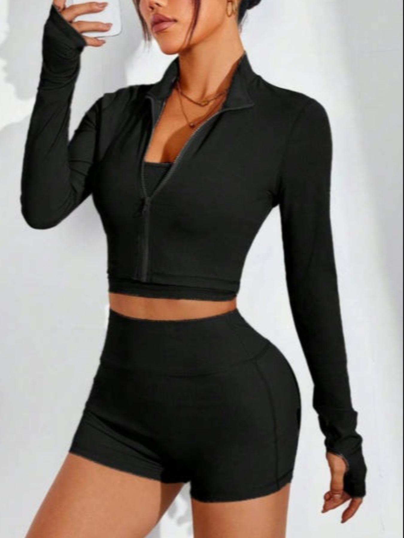 Women's Short Zipper Long Sleeve Top, Slim Fit Outdoor Running Sports Jacket, Casual Fashionable Women's Outerwear, Zip Up Jacket, Yoga Jacket Top