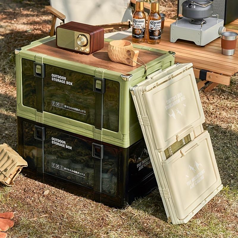Foldable outdoor storage box, small folding camping storage box with transparent door, suitable for camping, picnic, RV and home storage