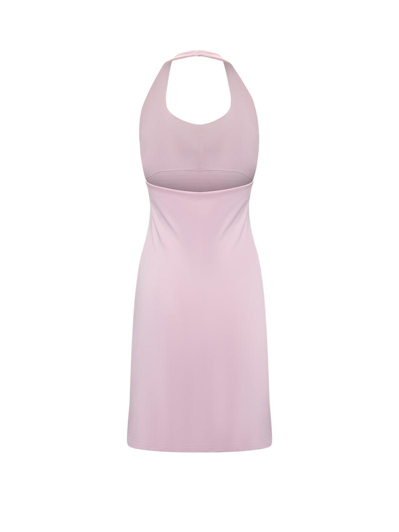 Women's Sleeveless Halter A-Line Backless Tank Dress, Casual Fitted Yoga Workout Running Dress, Spring Summer Fall Wear, Sports Sleeveless Dress