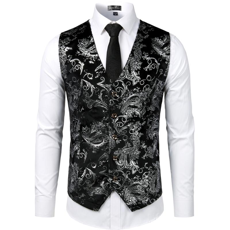 ZEROYAA Mens Hipster Metallic Paisley Printed Single Breasted V-Neck Suit Vest/Tuxedo Waistcoat Shirts Tops Elegant Floral funny shirts father's dad gifts ZEROYAA Mens Hipster Metallic Paisley Printed Single Breasted V-Neck Suit Vest/Tuxedo Waistcoat Shirts Tops Elegant Floral funny shirts father's dad gifts