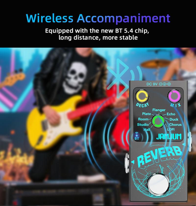 JAMJUM Reverb Effect Pedal for Guitar, 9 Effects, Battery-Free, Compact Size Ideal for Musicians Holiday gift, Guitar Pedals