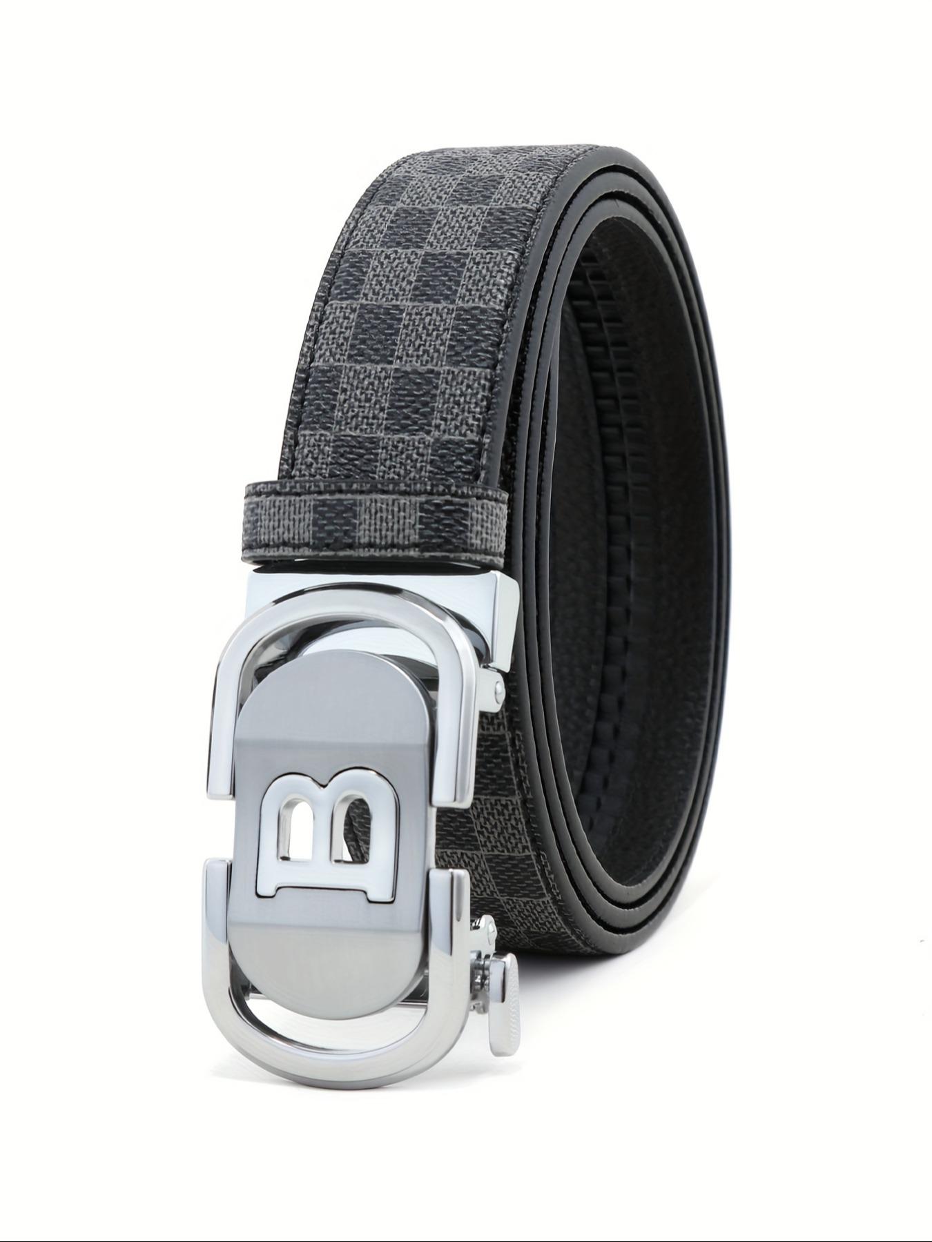 New Hollow Out B Letter Alloy Automatic Buckle Belt, Business Men's Pants Waistband, Retro Plaid Fashion Casual Belt, Fashionable Plaid Belt