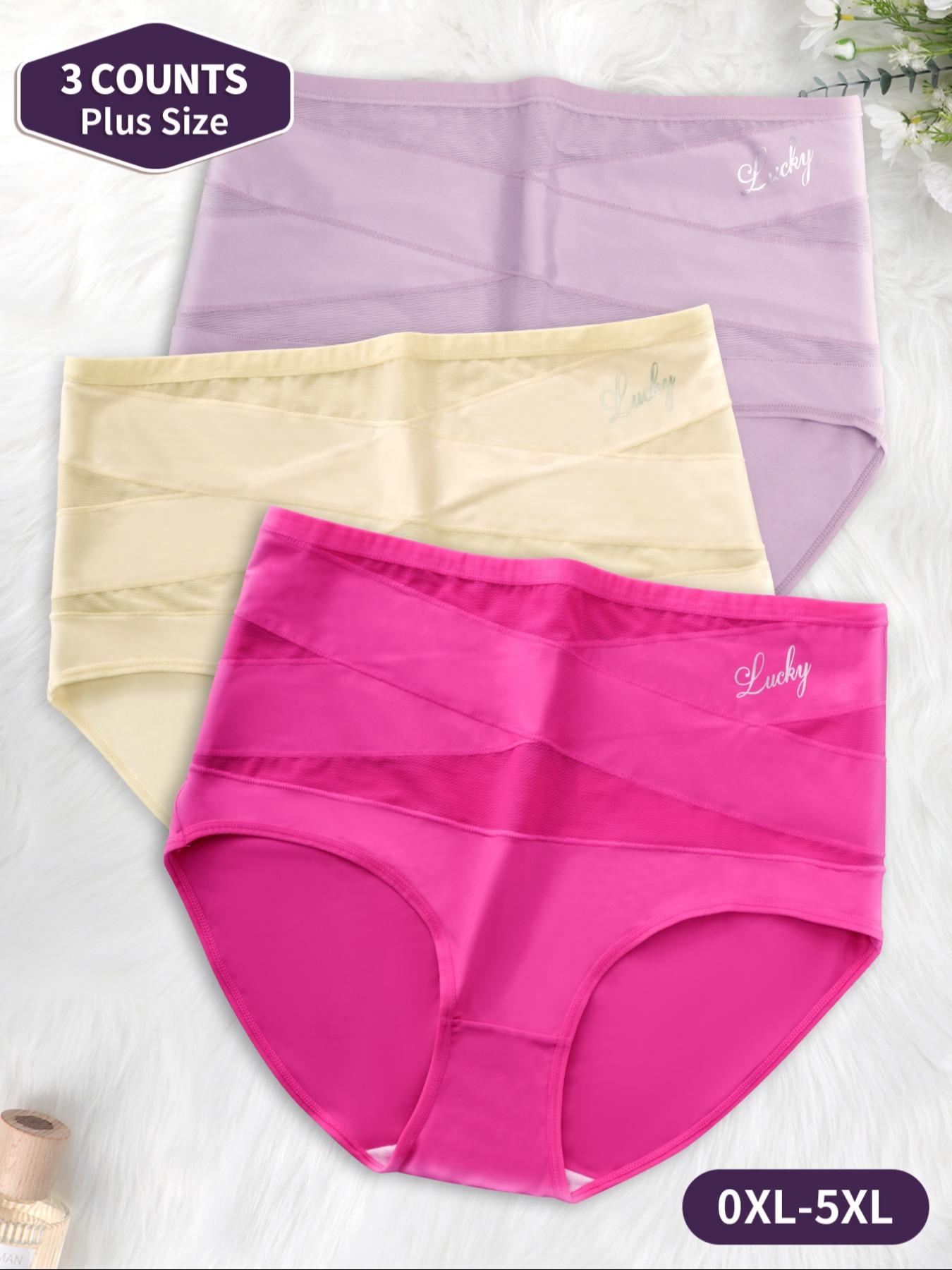 【Plus Size】 Letter Print High Waist Brief, Breathable Comfortable Panty for Daily Wear, Women's Underwear for All Seasons