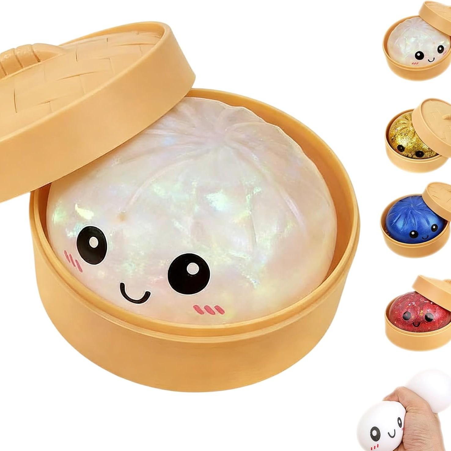 Flashy Dumpling Soft Candy, Random Glitter Box, 4 Color Dumpling Toys, Stress Relief Dough Toy, Giant Glitter Dumplings, More Surprises, One Piece