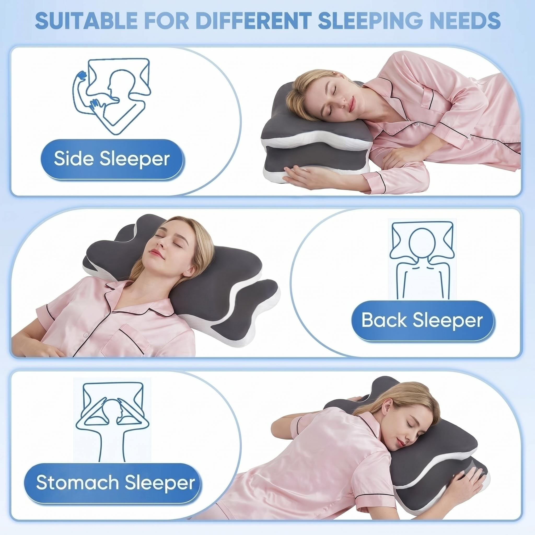Double Sided Ergonomic Neck Pillow, Travel Neck Cushion, cooling skin-friendly cover and odor-free memory foam. Zoned support with widened armrest, soft comfy, fits all sleeping positions for home use, Neck Rest Cushion