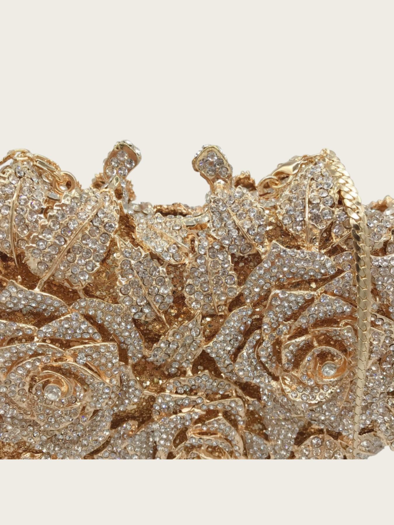 Elegant Evening Bag for Women, Sparkling Floral Crystal Wallet, Handmade Metal Rhinestone Clutch, Perfect for Weddings and Formal Events
