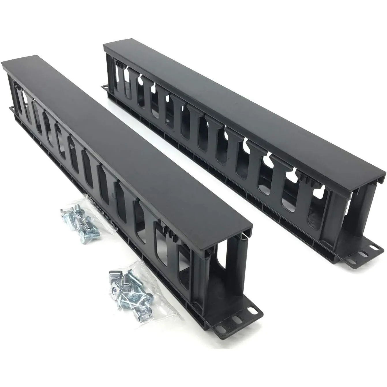 2 Pack 1U 19 inches Plastic Cable Manager with Cover 12 Slots