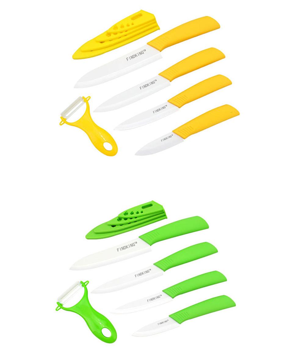 FINDKING 6pcs Ceramic Knife set, Good Quality Kitchen Knife 3" 4" 5" 6 inch Peeler with Acrylic Holder, Cutting Meat, Vegetable and Fruit, Kitchen Tools Block