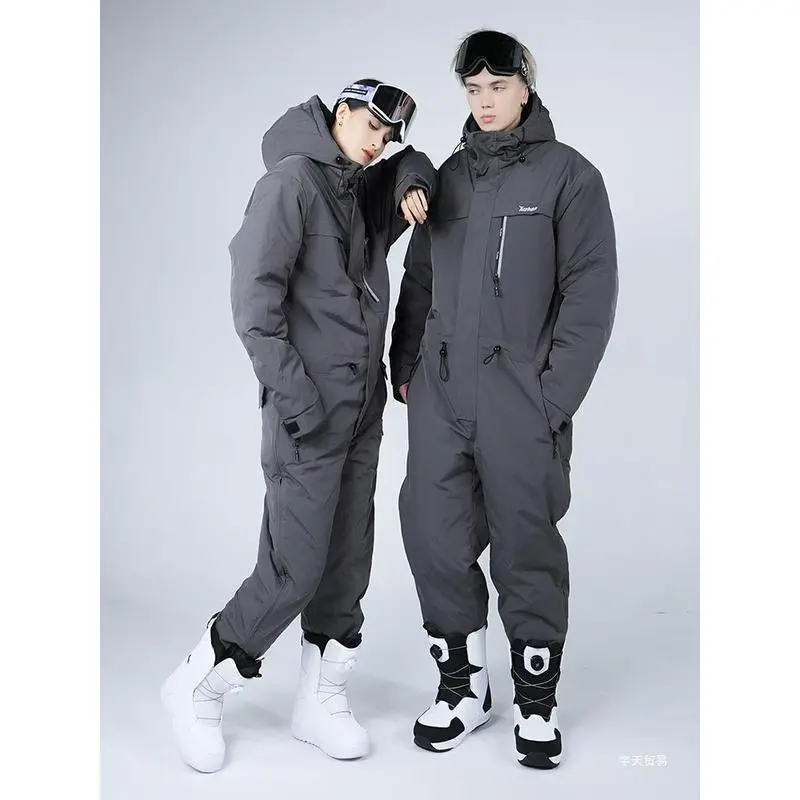 Solid Color One-Piece Ski Suit for Women, Waterproof, Windproof, Thickened, Loose-Fit, for Snowboarding and Skiing, Outdoor Ski Outfit
