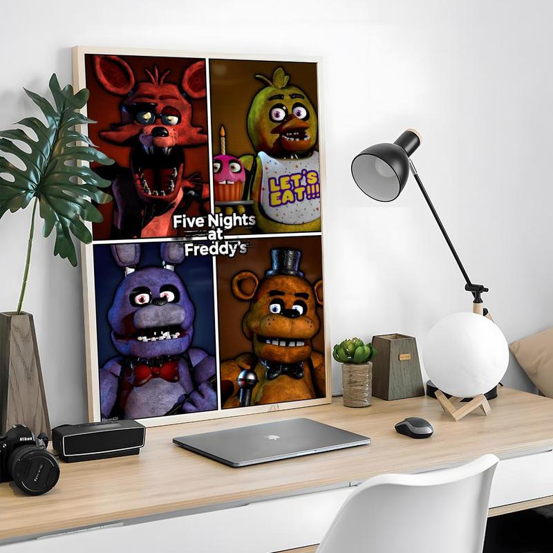 Game FnafFive-nights-At-Freddys Poster Sticky Waterproof Wall Art High Quality Print Unique Artwork Aesthetic Home Living Bedroom Decor Trendy Room Decoration Easy-To-Apply Gift Durable