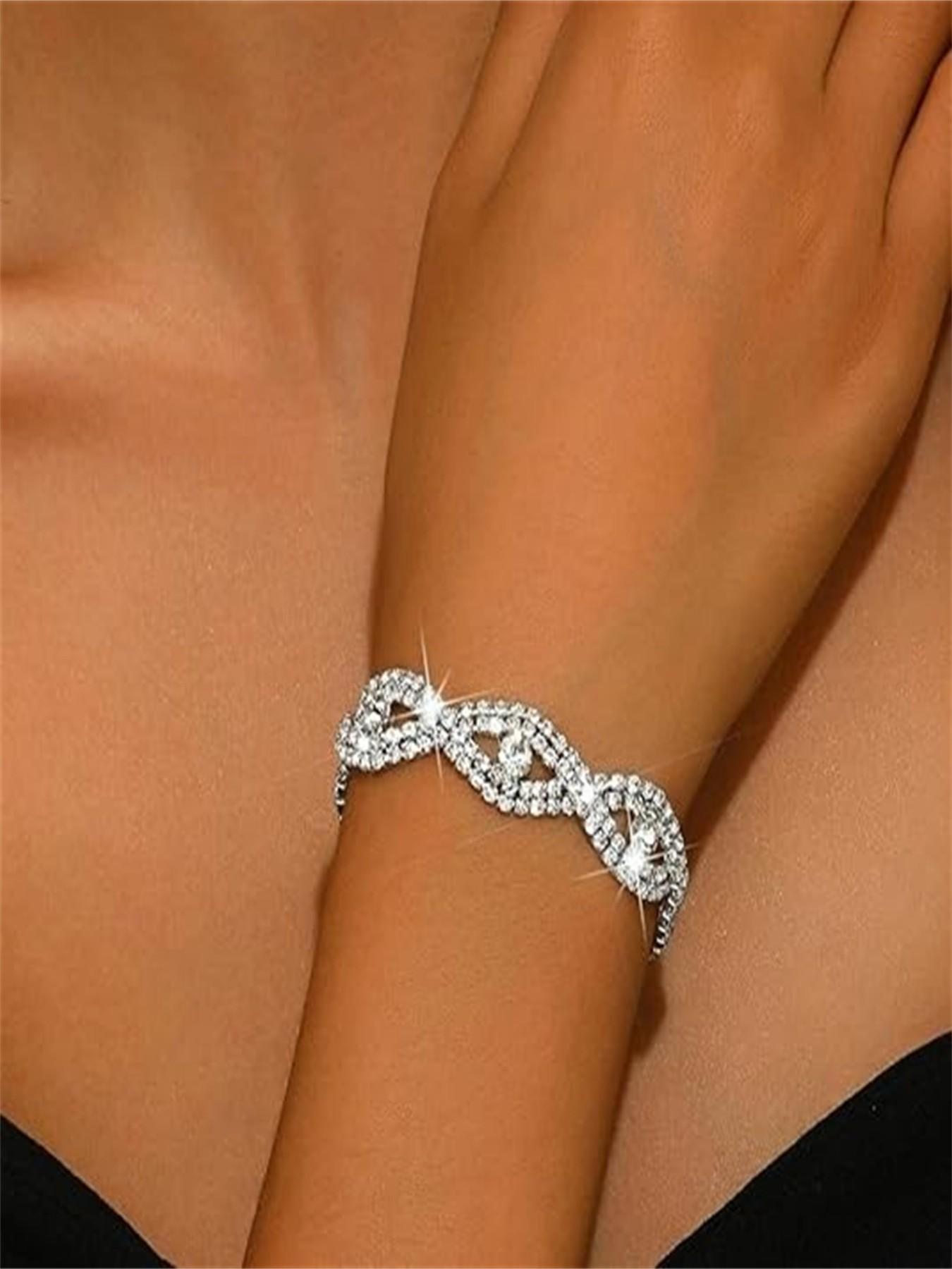 Elegant European Style Wedding Dress Hollow Out Full Rhinestone Bracelet for Women, Bridal Accessory, Perfect for Special Occasions