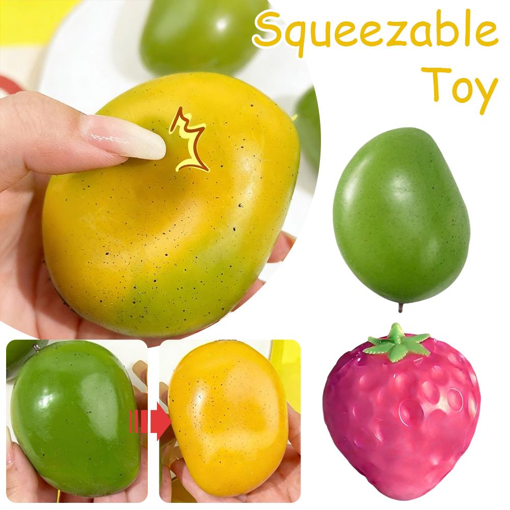 Mango Squishy Slow Rising Crystal Mud Home Decor Party Favors, Strawberry Fruit Squishies Sensory Fidget Toys for Adults & Kids