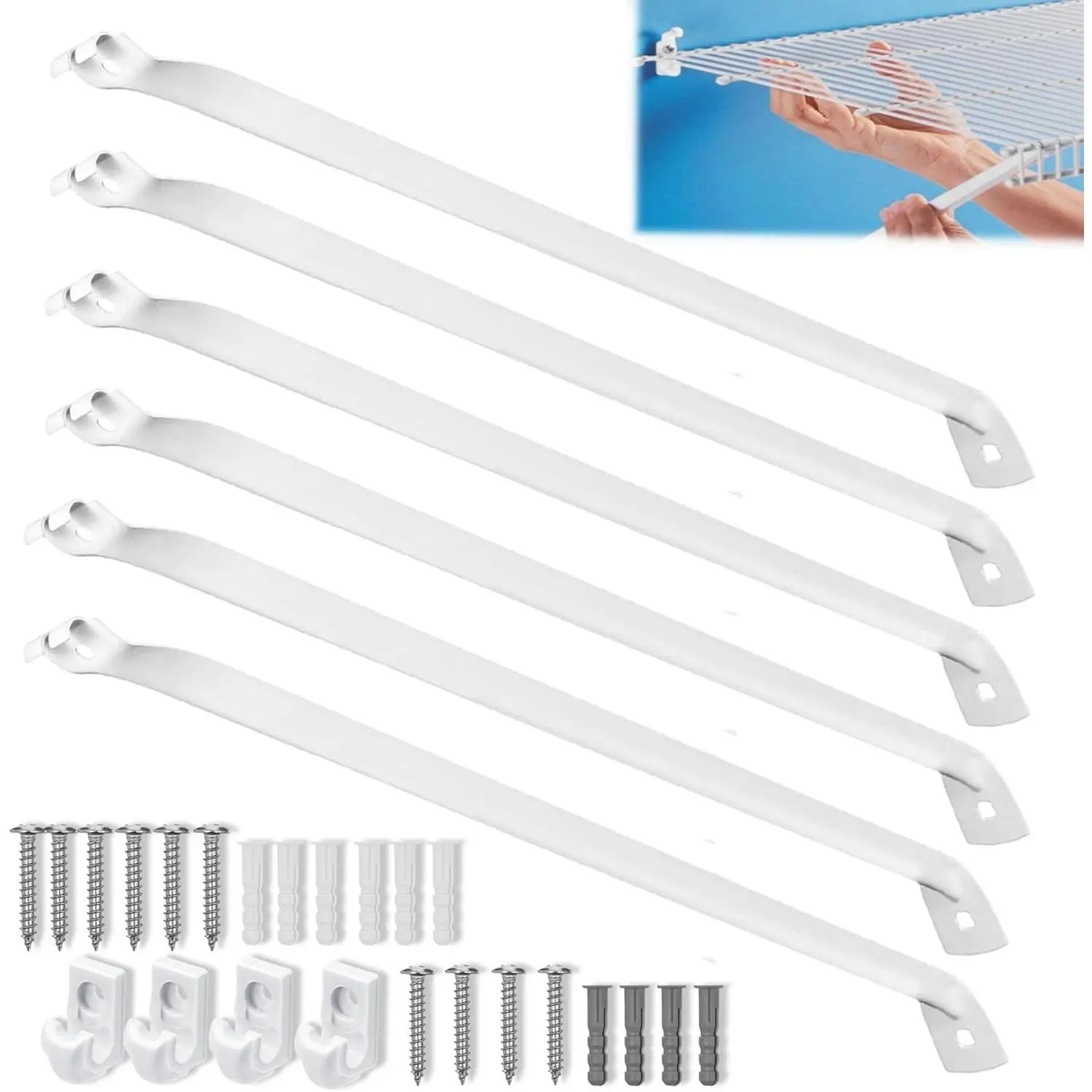 6PCS 12 Inch Wire Shelf Brackets, Heavy Duty Wire Closet Shelving Brackets, Brackets for Wire Shelves with 4 PCS Wire Shelf Clips, Wire Rack Bracket for Laundry, Closet, Garage