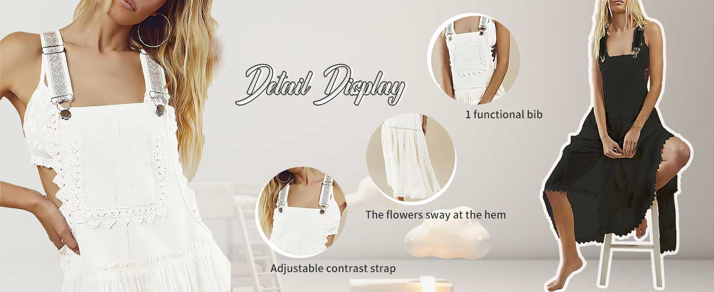 Chouyatou Women's Summer Laced Embroidered Tulle Bib Beachwear Dress Casual Comfortable Loose Adjustable Straps Maxi Dress Womenswear Flared SpringStatements Chouyatou Women's Summer Laced Embroidered Tulle Bib Beachwear Dress Casual Comfortable Loose Adjustable Straps Maxi Dress Womenswear Flared SpringStatements