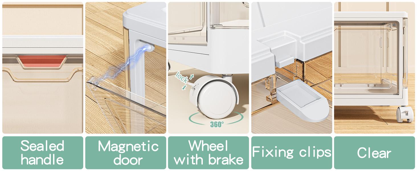 Clear Storage Bins with Lids,24QT Organizer Stackable, and foldable with magnetic doors for easy access.  Perfect for clothes, toys, books.