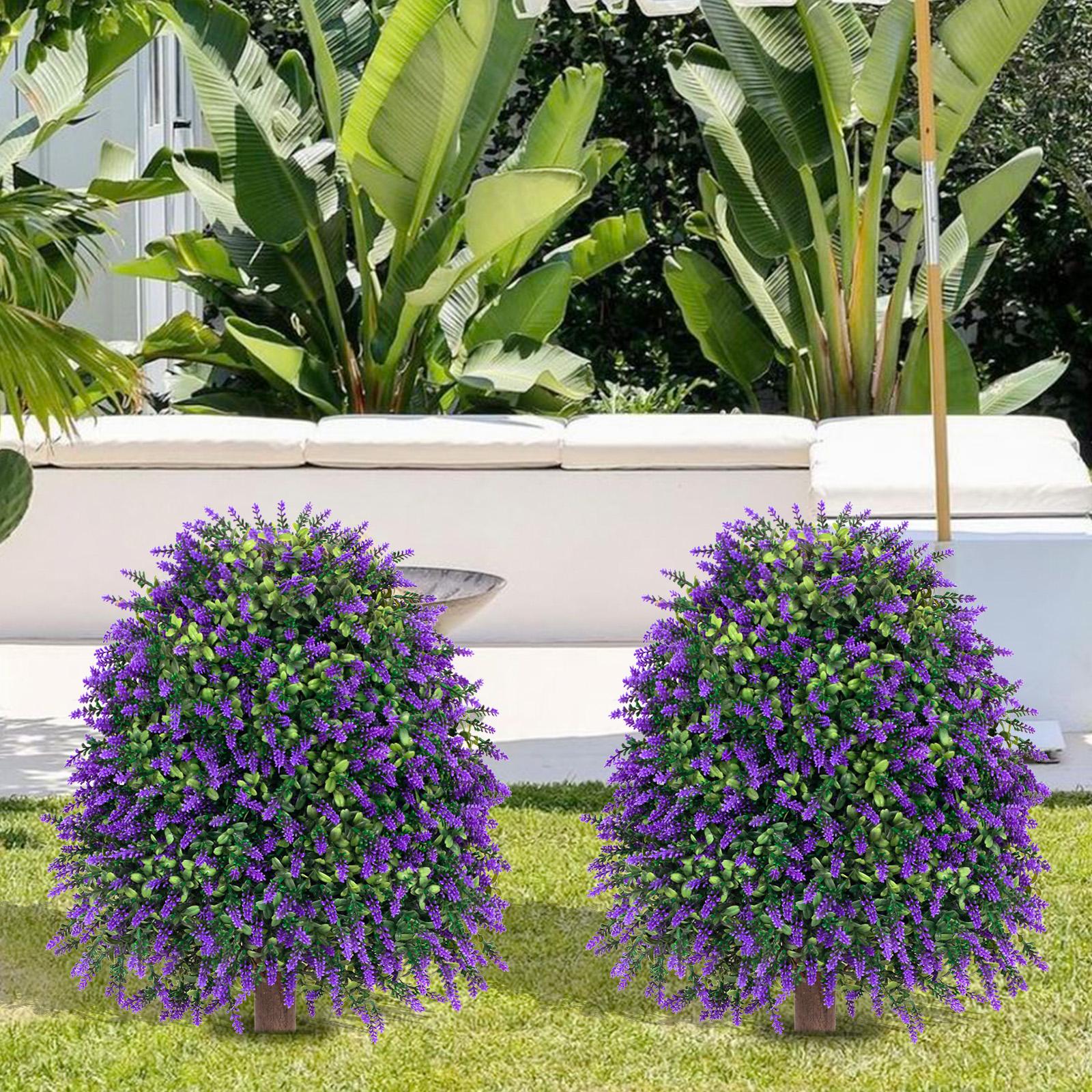2 Pcs Topiary Artificial Plants for Outdoor Use, UV Resistant Fake Shrubs for Garden Front Porch Yard Balcony Decor, Lifelike Fake Plant