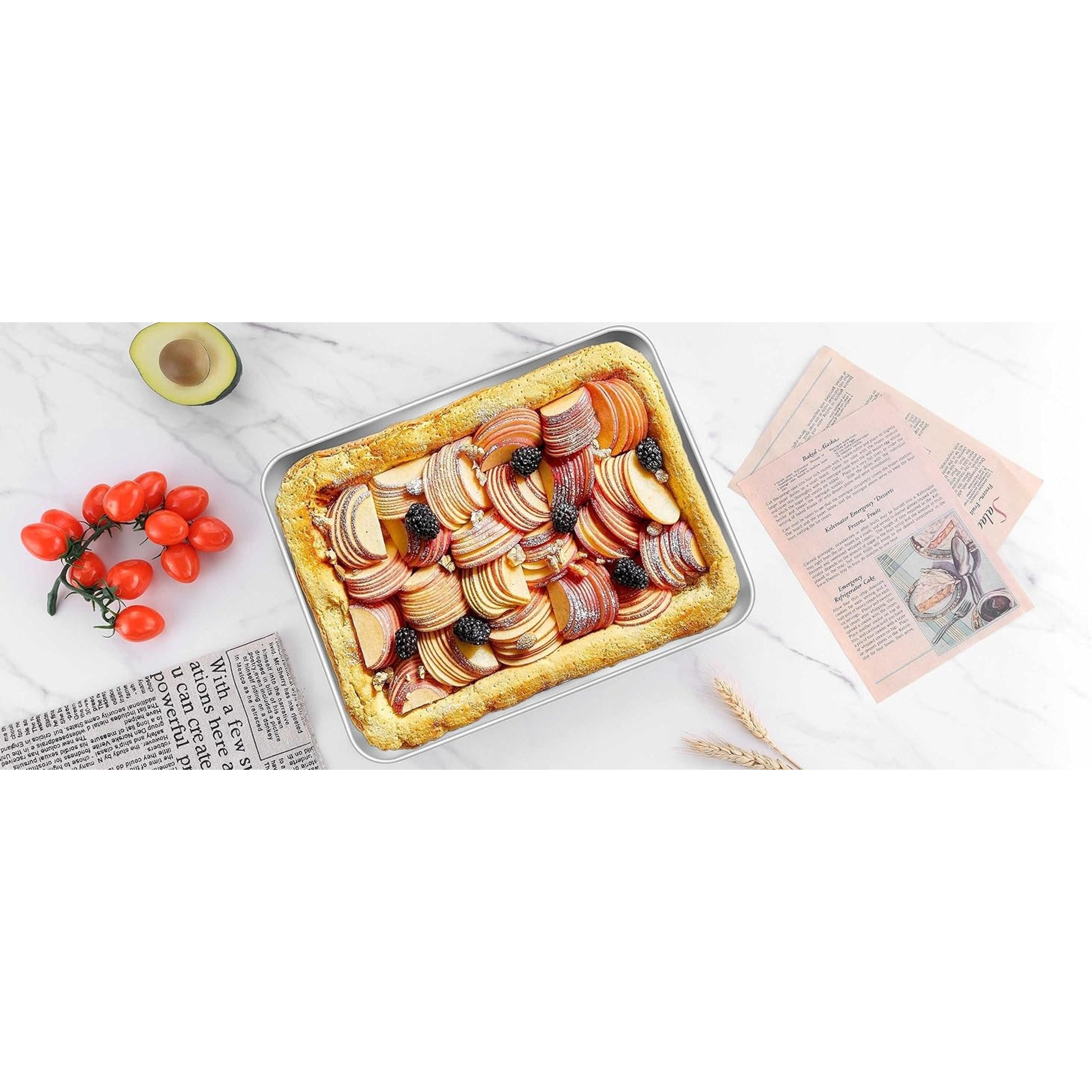 Rectangle Cake Pan Set of 2, 9 X 12 X 2 Inch Stainless Steel Baking Pan for Oven, Lasagna Brownies Casseroles Cakes Bakeware, Dishwasher Safe