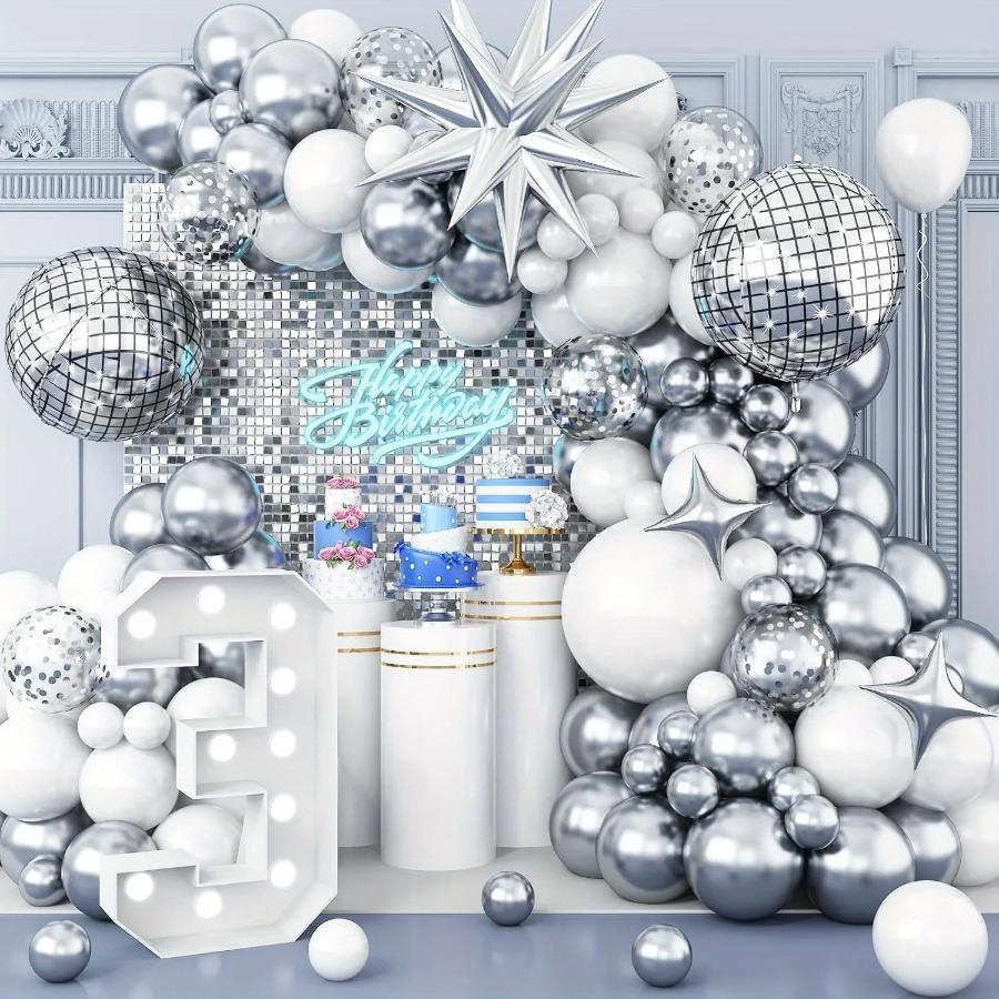 115pcs Themed Balloon Set:White and Silver Party Balloons for Birthday Parties,weddings or Celebrations,themed Event Decorations