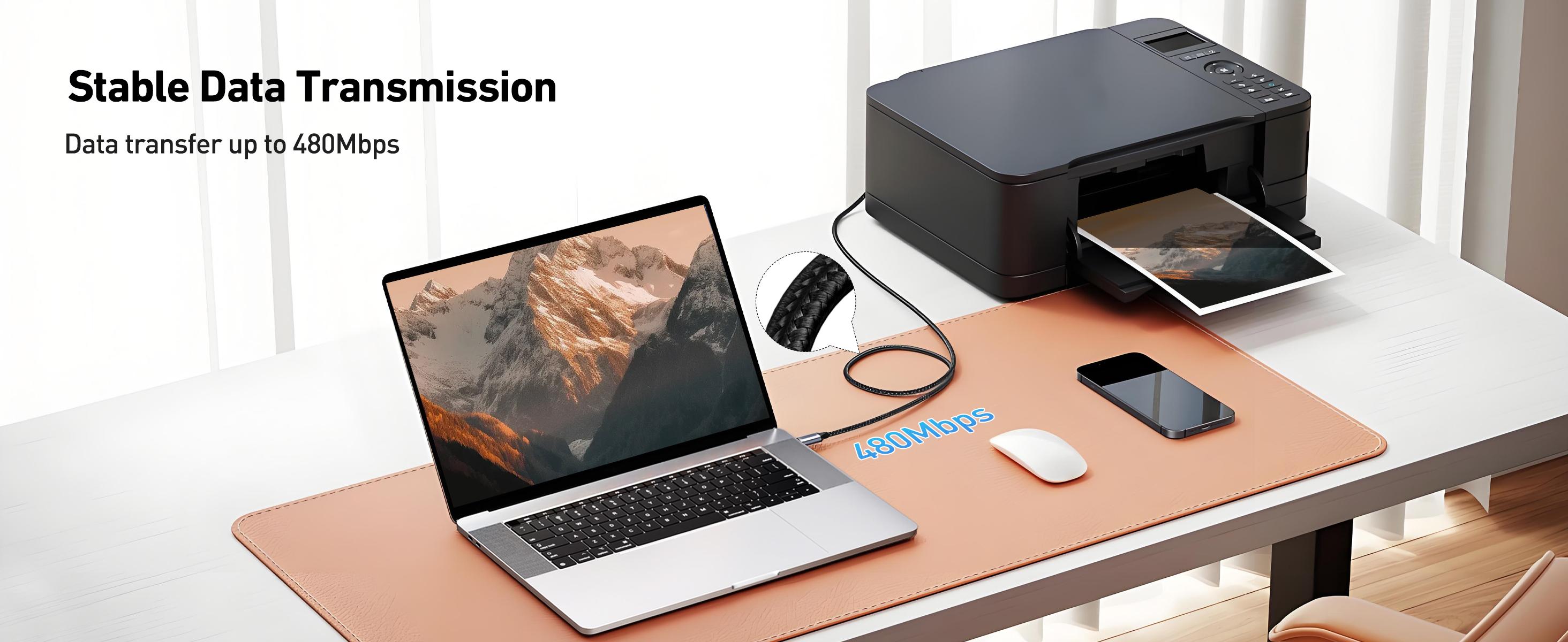 BENFEI USB B to USB C Printer Cable 6.6ft, Nylon Braided, Premium Aluminium Alloy Case Compatible for MacBook Pro, HP, Epson, Canon, Brother, Lexmark, Xerox Printers and Scanner