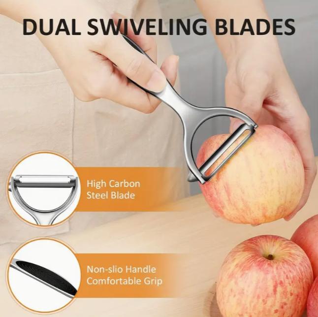 Stainless steel vegetable peeler set with straight knife and non-slip handle, 2-piece set, safe for food contact, potato and carrot peeler with built-in eye remover