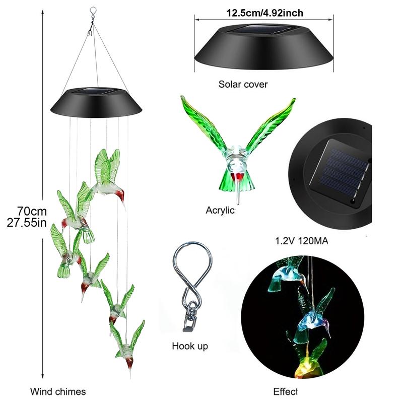Solar Wind Chime Light ,with 6LED Green Hummingbird Crystal Decoration, Pendant Landscape Light, Light Sensor Control, No Remote Control, with 600mAh Nickel Battery, Suitable for Outdoor Garden, Patio, Sidewalk, Party Decoration and Holiday Gift Solar Wind Chime Light ,with 6LED Green Hummingbird Crystal Decoration, Pendant Landscape Light, Light Sensor Control, No Remote Control, with 600mAh Nickel Battery, Suitable for Outdoor Garden, Patio, Sidewalk, Party Decoration and Holiday Gift