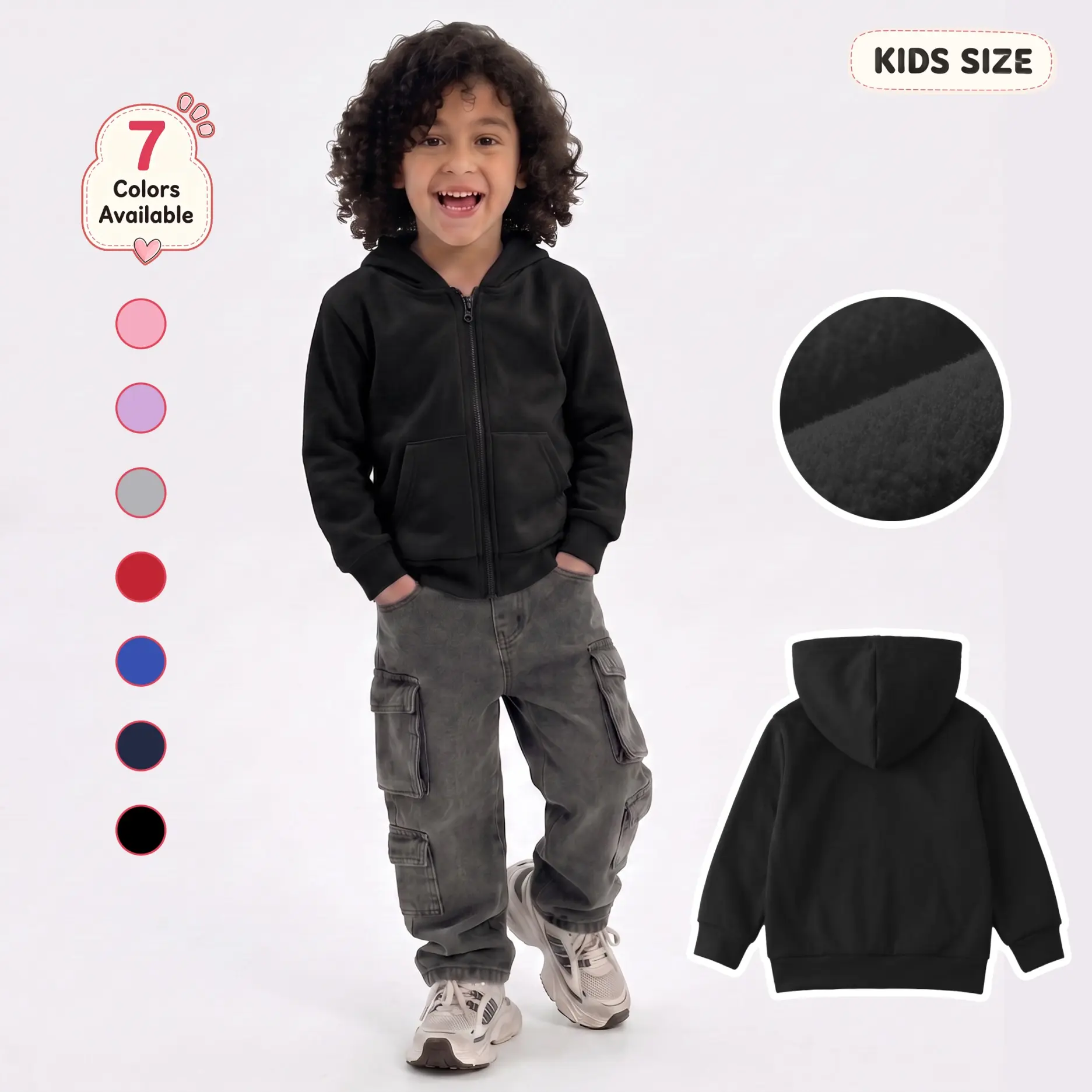 Kids’ Zip-Up Hooded Jacket with Front Pockets, Soft Lightweight Long Sleeve Casual Outerwear for School, Travel, Outdoor Play, Daily Wear, Spring and Fall