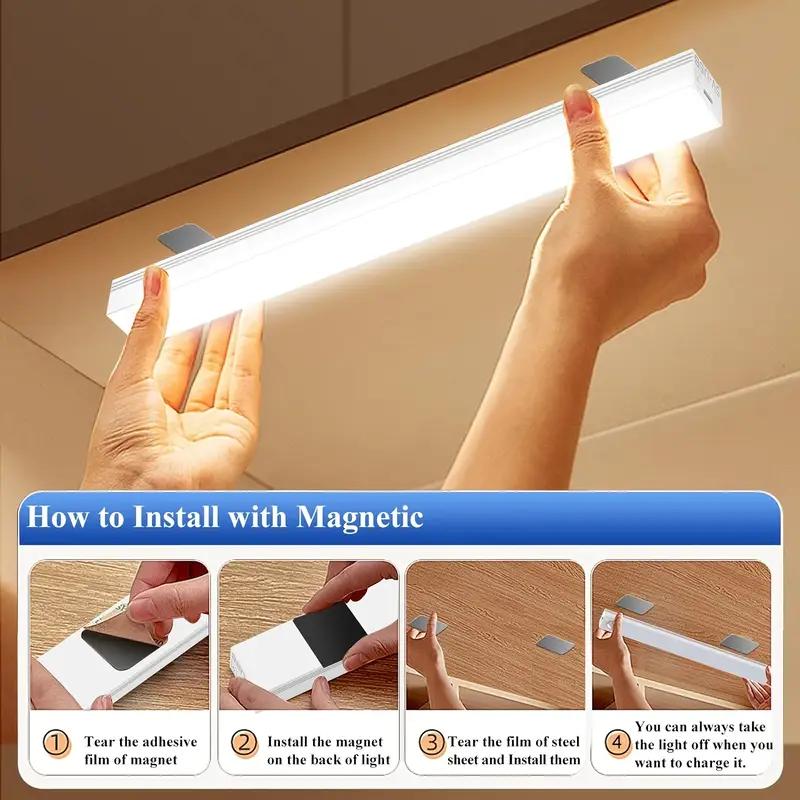 6-Pack Magnetic Under-Cabinet LED Lights, Rechargeable Human Motion-Sensor & Motion-Sensor Lamps for Kitchen, Bedroom, Closet & Sink Area, Modern Under-Cabinet Downlighting with Long-Lasting Lithium Polymer Batteries
