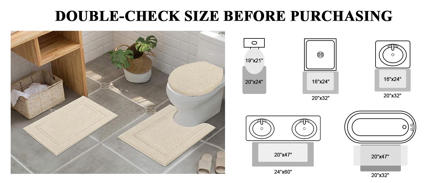 Light Beige Microfiber Bath Rugs Set of 3 - Non-Slip, Washable, Absorbent - 16"x24" Mat, 20"x24" U-Shape Rug, 19"x21" Lid Cover - Ideal for Bathrooms, Shower, Laundry, Everyday Use, Great Gift, Machine-Washable, Water Absorbent