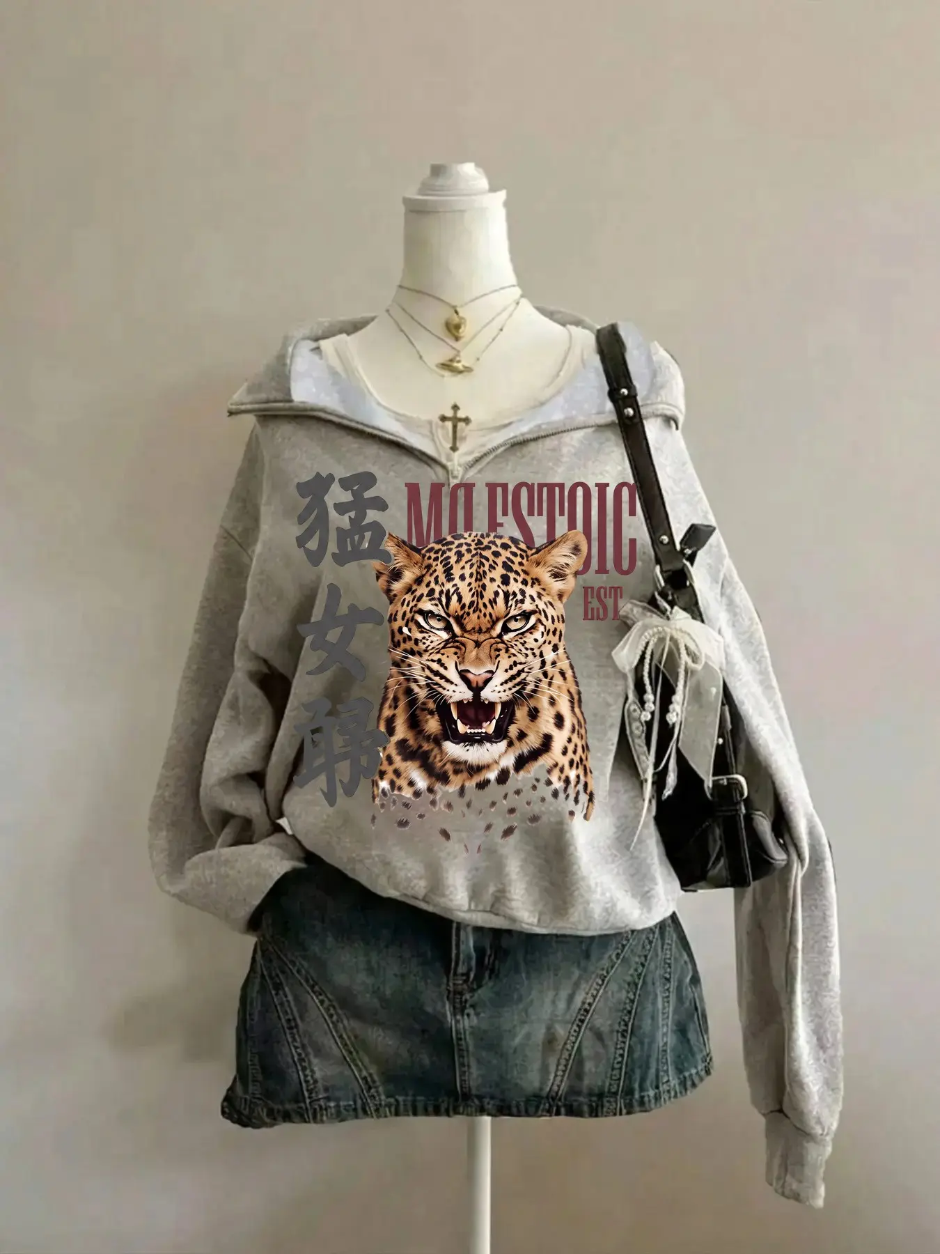 Women's Leopard Print High Neck Sweatshirt, Casual Loose-Fitting Pullover, Fall & Winter Fashion, Daily Wear for All Seasons