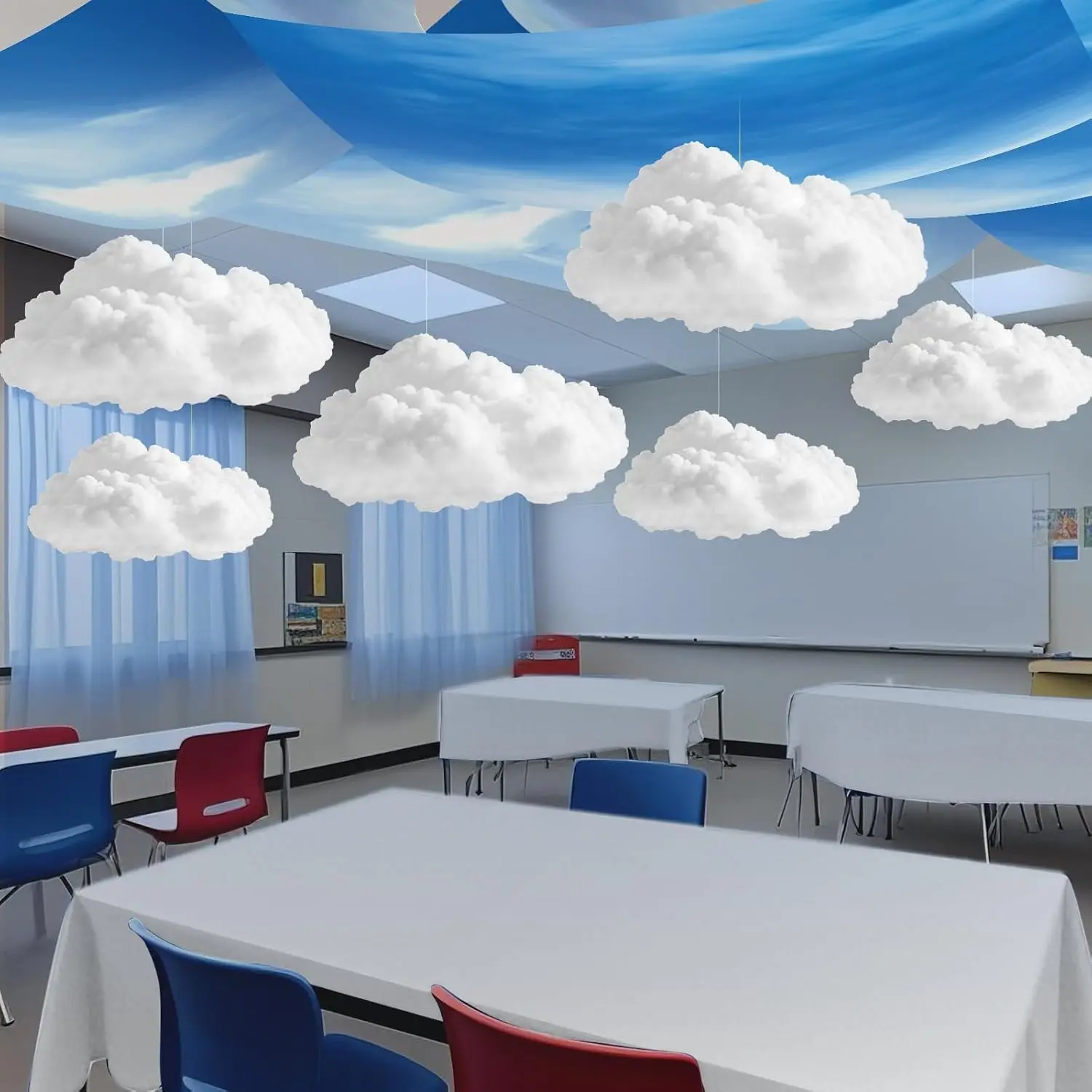 9 Pcs Blue Sky White Cloud Ceiling Decor 12 x 2 ft,3D Cloud