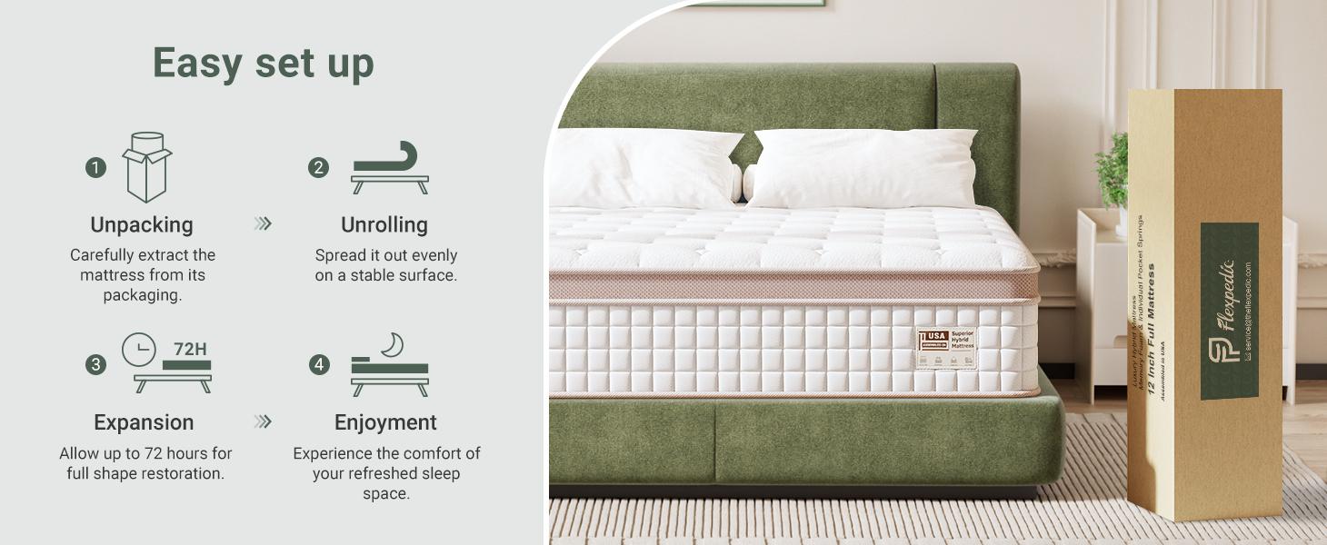 FlexPedic 12-14 Inch Extra Firm Hybrid Mattress, Queen/King, Gel Memory Foam & Pocket Springs for Pressure Relief & Motion Isolation, Fiberglass-Free