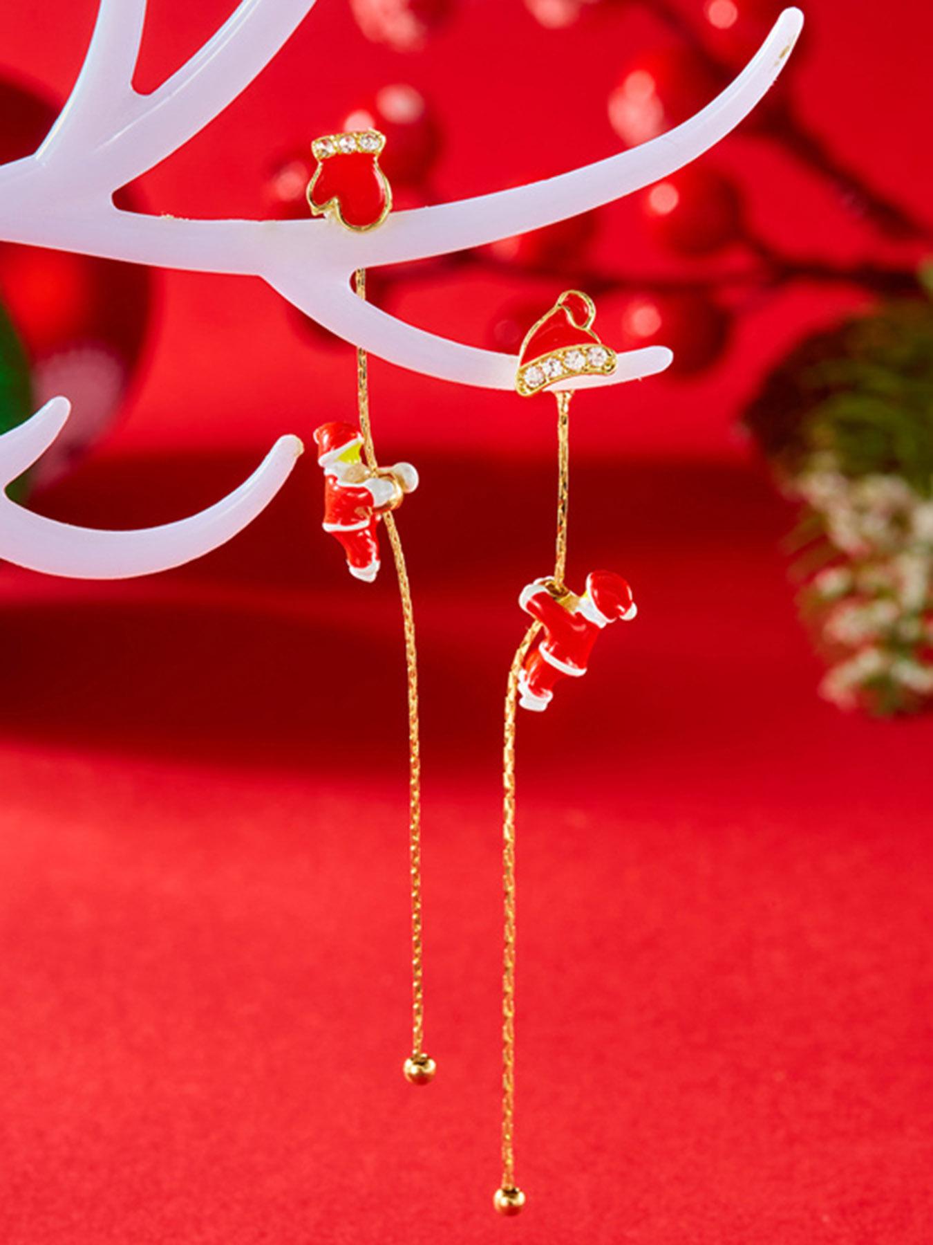 Fashion Creative Climbing Santa Claus Tassel Earrings, Christmas Jewelry for Women, Unique Design, Perfect Holiday Gift
