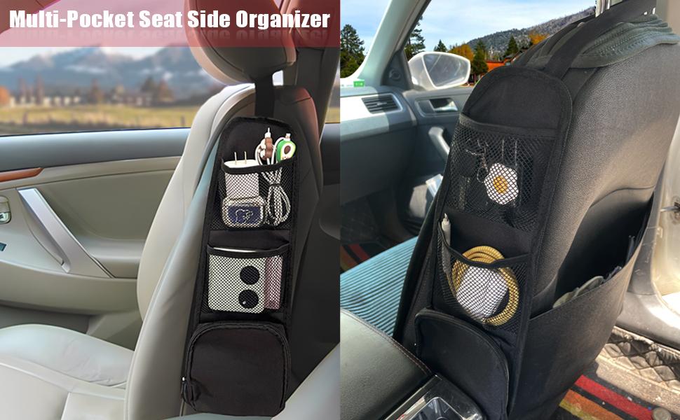 2PCS Car Seat Storage Hanging Bag, Multi-Pocket Seat Side Organizer, Multifunctional Mesh Net Pocket, Can Hold Mobile Phone, Wallet, Glasses, Suitable for Cars, SUVs, Trucks