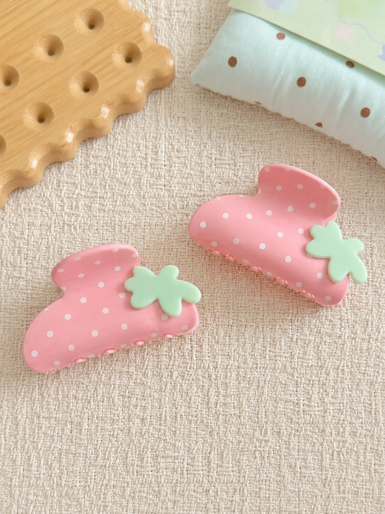 2PCS Strawberry Hair Claw Clips for Women | Cute Polka Dot Hair Claws | Strong Hold Hair Clips | Kawaii Hair Accessories | Hair Clip Set