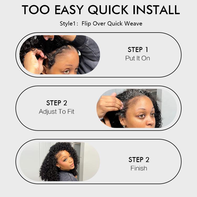 [Glueless Half Wig] QUANDIAN Kinky Curly Half Wig Wear Go Glueless Human Hair Wigs 200% Density Upgrade with Drawstring Cap Invisible Hairline Beginner Friendly