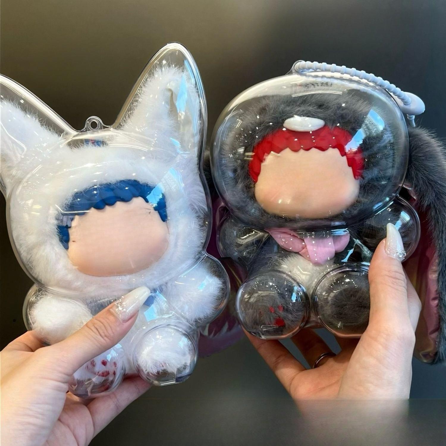 Fox and Bunny Blind Box Display Case - Clear PVC Dust-Proof Protective Box for Plushies & Figures, Cute Elf Collection Organizer, Desktop Decor for Kids & Adults, Compatible with WAKUKU (Box Only)