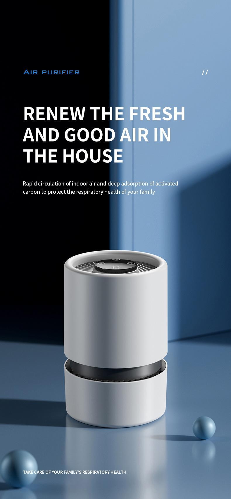 Desktop Mini Air Purifier, HEPA Filter Air Cleaner with Activated Carbon, USB Powered Odor Remover for Office Bedroom#Summervibes