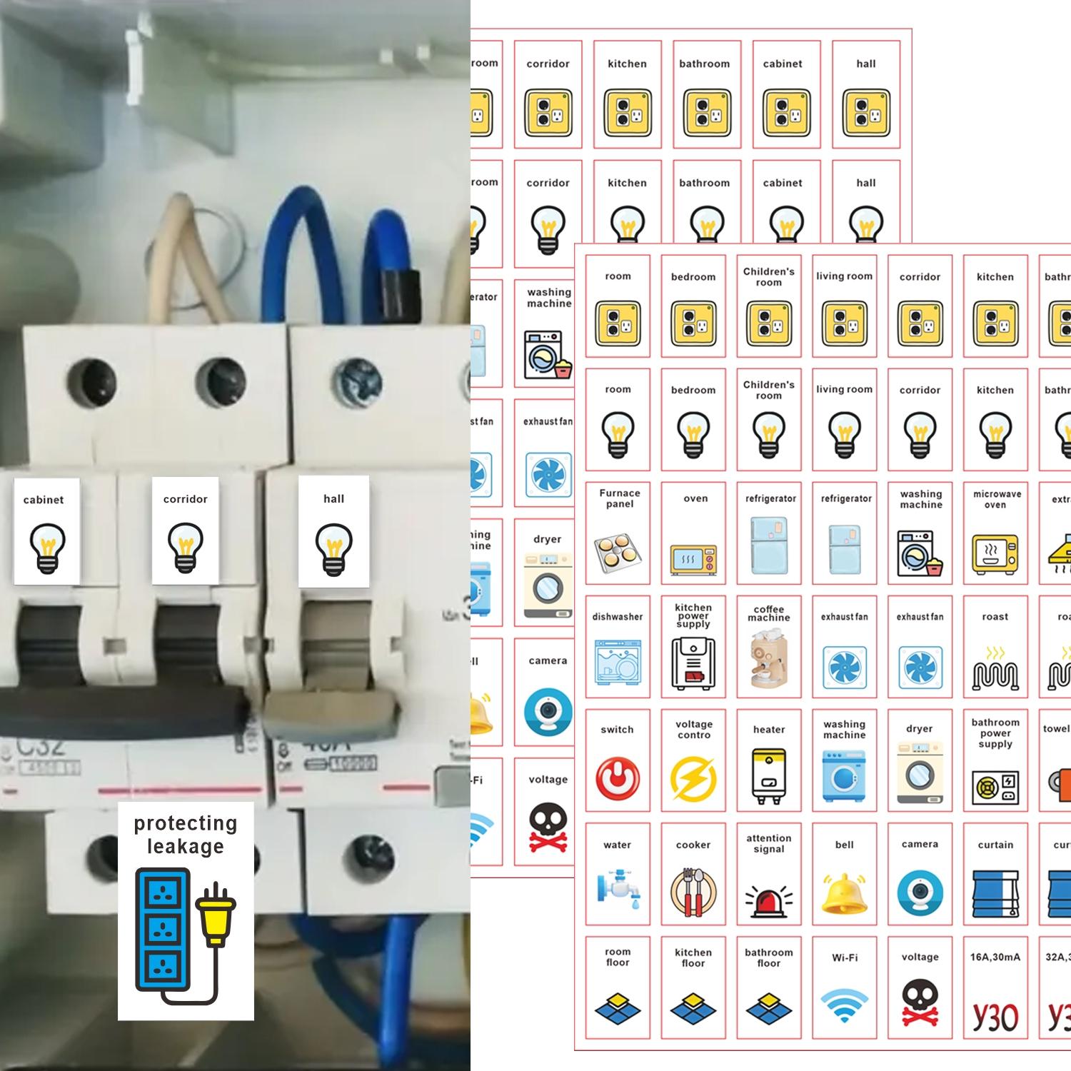 Electrical Panel Index Label Stickers, Switch Label Set, Circuit Breaker Reminder Decals, Home & Office Decor, Electrician Tools, Adhesive Stickers