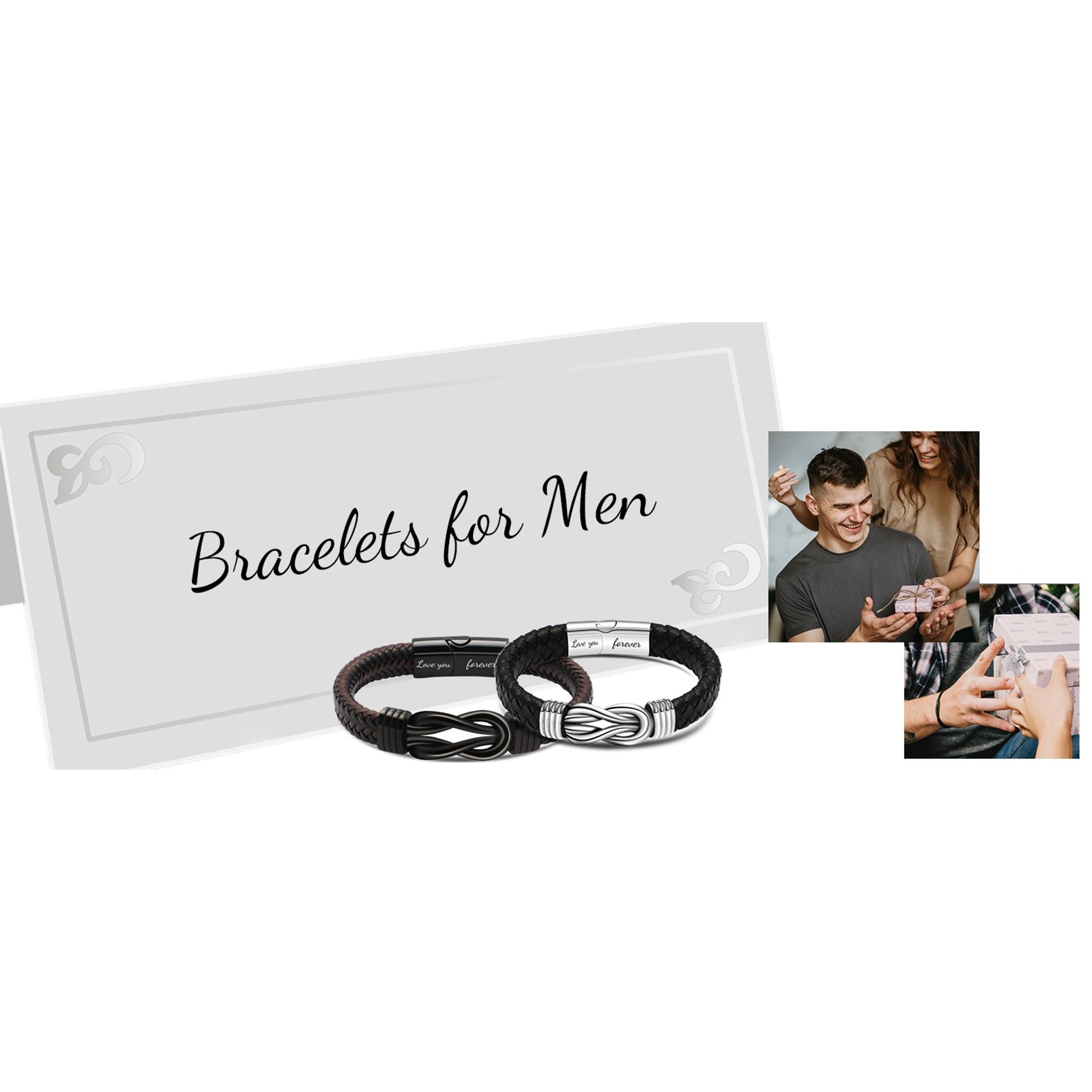 Brown Braided Leather Infinity Bracelet for Men - Stainless Steel Engraved "Love You Forever" - Gift for Dad Husband Boyfriend Son Grandson Brother Nephew Uncle - 7.5/8.5/9 InchesGift