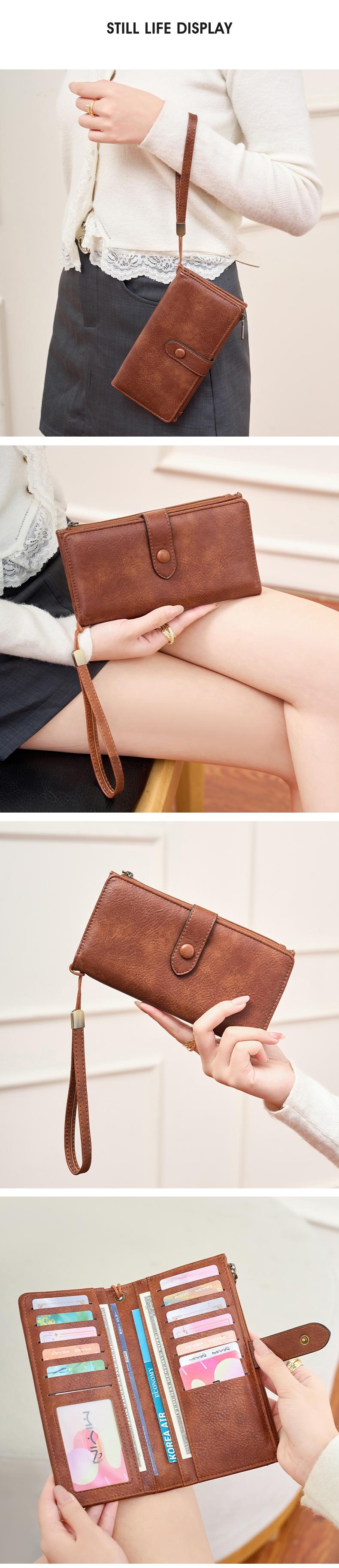 Women's RFID Blocking Wallet, Dual-Fold Zipper Coin Pouch, Wrist Strap, ID Window, Compact Durable Design, Fashion Accessory, Casual Trendy Wallet, RFID Blocking Purse